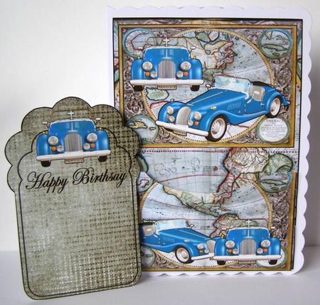 Pocketcard Vintage Worldmap & Car by Margaret McCartney