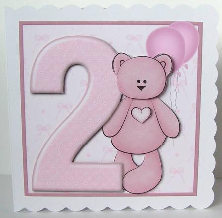 Age 2 Pink Teddy with Balloons by Margaret McCartney