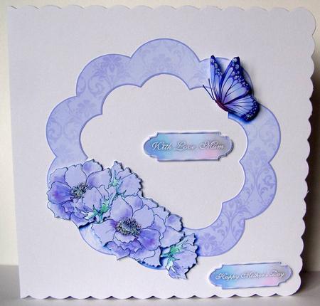 Anemones and Butterflies Floral Frame Blue by Margaret McCartney