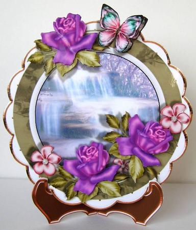 Round Plate with Beautiful Purple Roses by Margaret McCartney