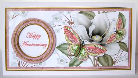 Pink Butterfly Happy Anniversary Dl Decoupage Topper by Margaret McCartney