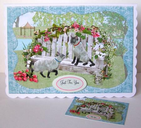 Grey Siamese Cats in Park Quick A5 Card Front by Margaret McCartney