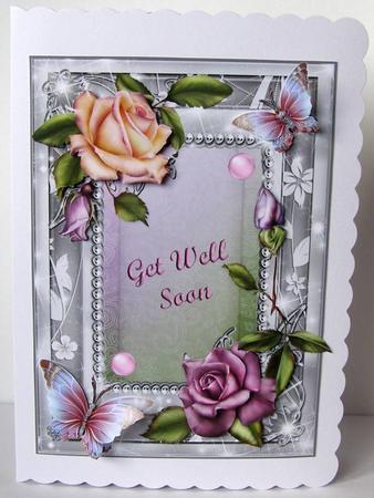 Get Well Heritage Roses Card Front by Margaret McCartney