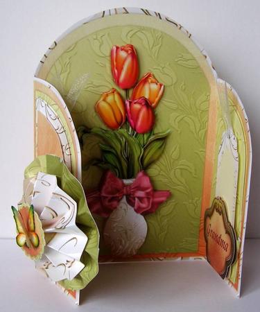 Spring Tulips 3D Gatefold Rosette Card by Margaret McCartney