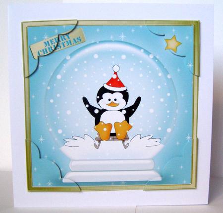 Cute Xmas Penguin Snowglobe 8 x 8 Scalloped Corner Topper by Margaret McCartney