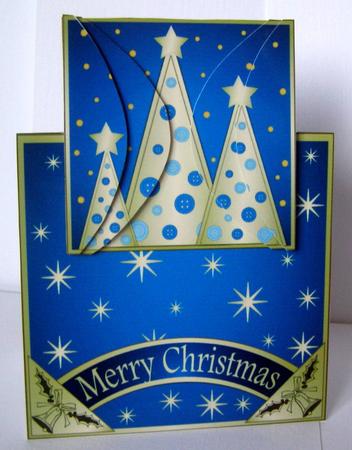 Buttons Christmas Trees Vertical Fold Back Blue by Margaret McCartney