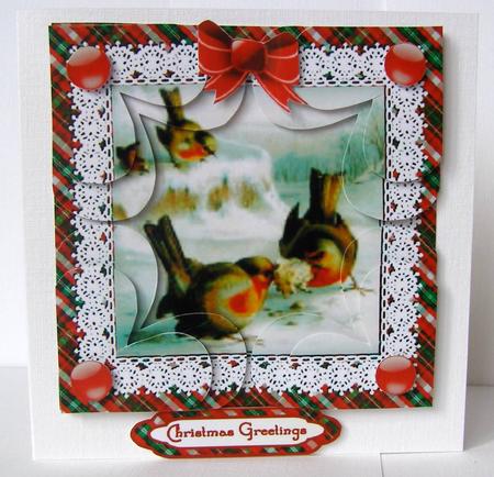 Christmas Robins Quadro Heart Shaped Corner Stacker by Margaret McCartney