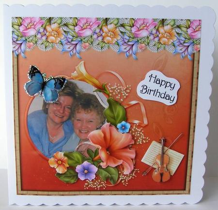 Petunias and Music 8x8 Card Topper with Decoupage by Margaret McCartney