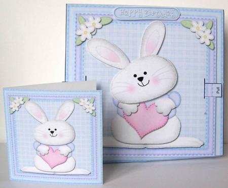 3D Little Bunny's Heart Animated Moveable Wobble Head Card by Margaret McCartney