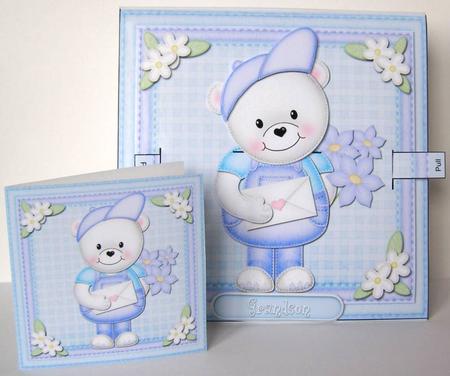 3D Teddy Ed's Flowers Animated Moveable Wobble Head Card by Margaret McCartney