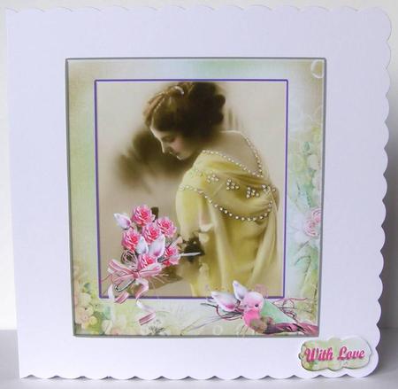 Lady with Rose Bouquet Card Topper & Insert by Margaret McCartney