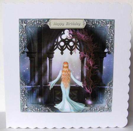 Blue Dress Fantasy Gothic Window - Female Greetings by Margaret McCartney