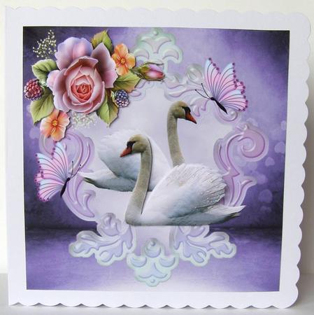 White Swans with Glittered Butterflies and Roses 8x8 by Margaret McCartney