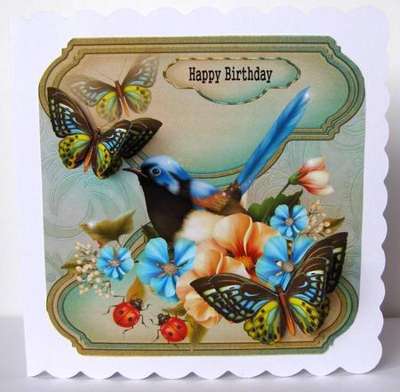 Birthday Male Card Bird and Butterflies by Margaret McCartney