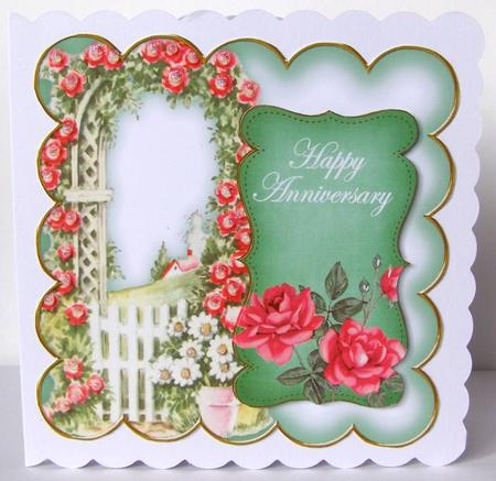 Midgreen Rose Arch Happy Anniversary 8in Scallop Topper by Margaret McCartney