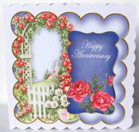 Dark Blue Rose Arch Happy Anniversary 8in Scallop Topper by Margaret McCartney