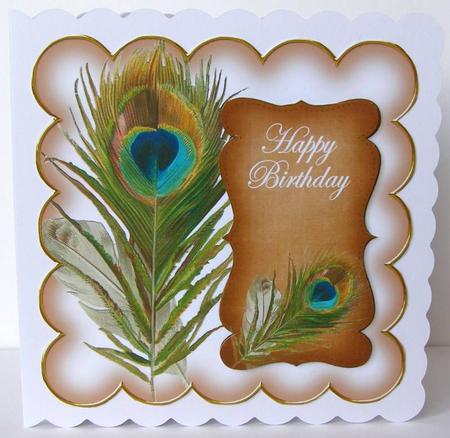 Vtea Peacock Happy Birthday 8in Scallop Topper by Margaret McCartney