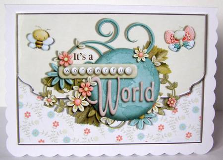 Wonderful World Bee and Butterfly Fancy Edge Envelope Card by Margaret McCartney