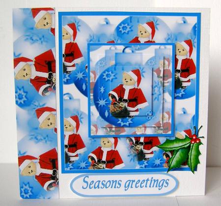 Christmas Teddy Santa Card Front and Panels by Margaret McCartney