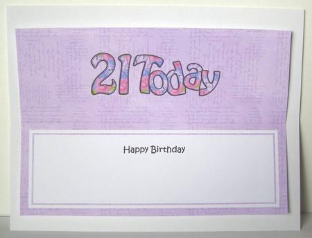 Birthday 21 Today Matching Large Dl Insert by Margaret McCartney