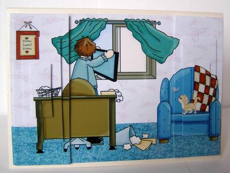 Computer Crash Man Working from Home Fun Stacker Card by Margaret McCartney