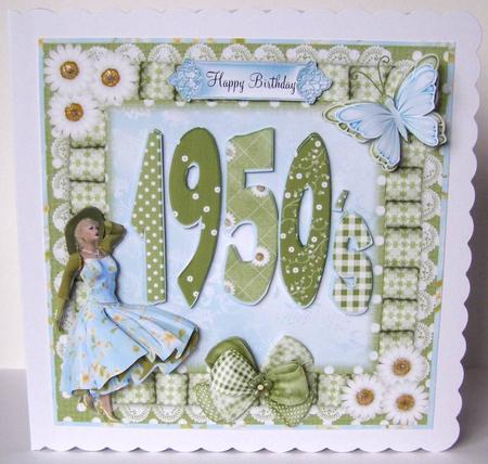 1950's Wording in Sage Green and Blue Card Front by Margaret McCartney