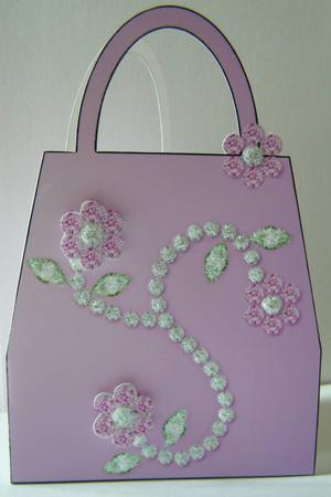 Pink Bling Bling Handbag Shaped Card by Margaret McCartney