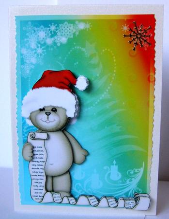 Teddies Christmas Card List Decoupage by Margaret McCartney
