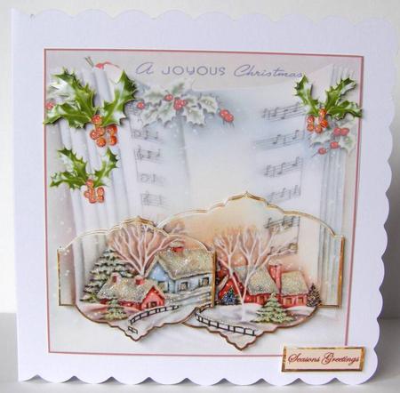 Christmas Hamlet Card Front with Decoupage by Margaret McCartney