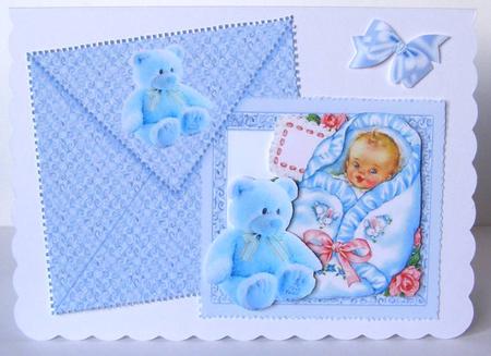 Vintage Baby Boy with Teddy on Card and Envelope by Margaret McCartney