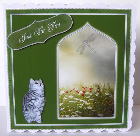 Sweet Kitten and Dragonfly Card Topper by Margaret McCartney