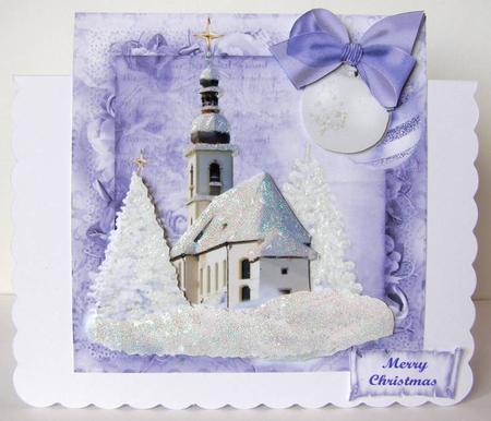 Blue Winter Church Card Topper & Decoupage by Margaret McCartney