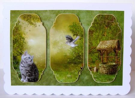 'incoming' Kitten and Bird Card Topper by Margaret McCartney