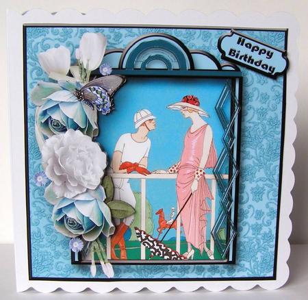 Art Deco Couple with Aqua Flowers by Margaret McCartney