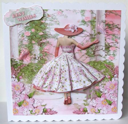 1950's Pink Petals Lady Decoupage by Margaret McCartney
