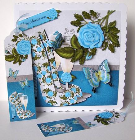 Peacock Blue Floral Birthday Card Kit by Margaret McCartney