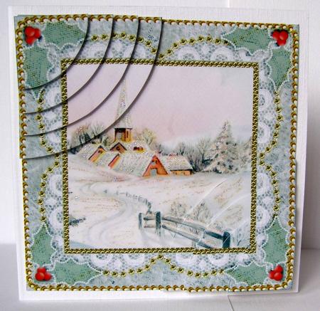 Snow Village Vintage 6 Inch Duo Corner Stack Card Front by Margaret McCartney