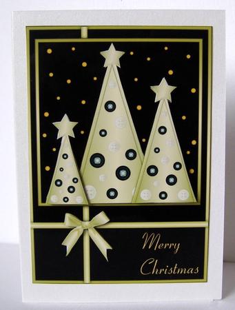 Button Christmas Trees Decoupage Black by Margaret McCartney