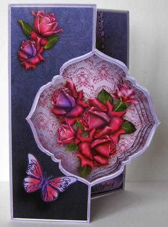 Deep Pink Roses Offset Fold Card Mini Kit by Margaret McCartney