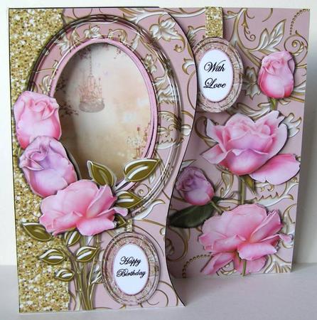 Shaped Front Free Standing Easel - Pink Roses by Margaret McCartney