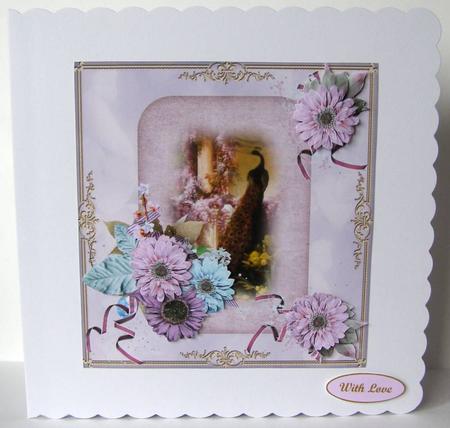 Vintage Peacock Picture with Flower Decoupage by Margaret McCartney