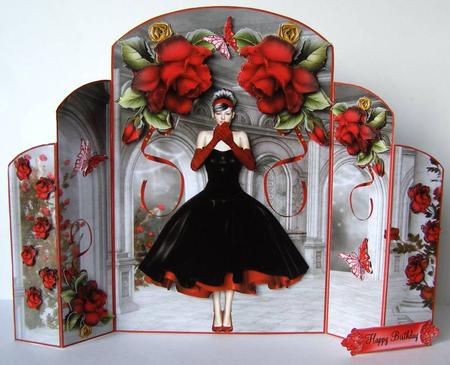 1950's Red Rose Patio Fold Card Mini Kit by Margaret McCartney