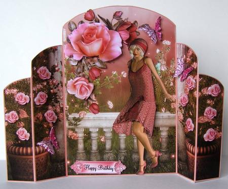 1920's Rose Flapper Girl Fold Card by Margaret McCartney