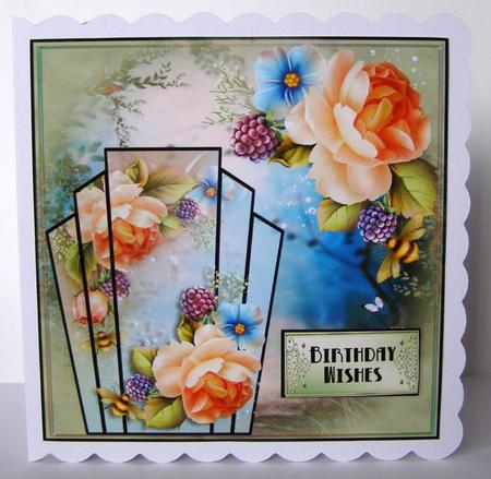 Art Deco Peach Roses Square by Margaret McCartney