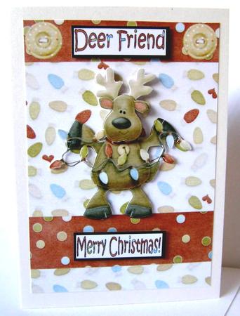 Oh Deer! Fairy Light Reindeer Decoupage Card Front by Margaret McCartney
