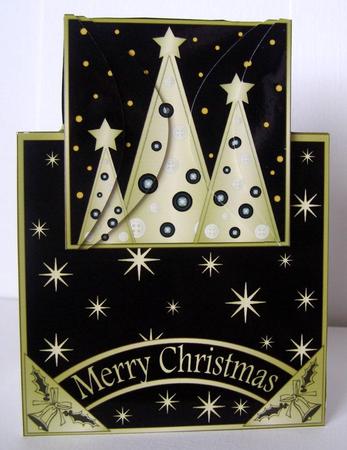 Buttons Christmas Trees Vertical Fold Back Black by Margaret McCartney