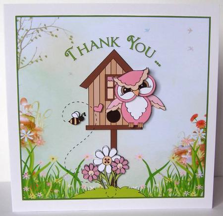 Wise Owl Thank You Square Card Front and Decoupage by Margaret McCartney