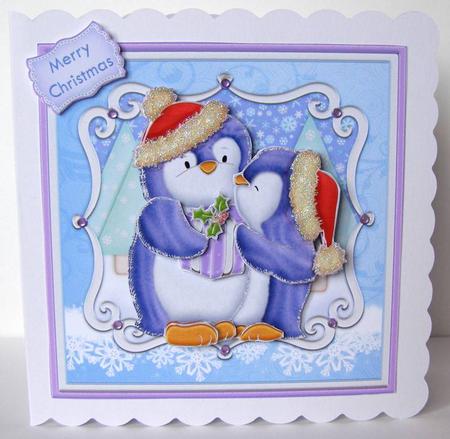 Penguins Christmas Kiss Card Topper & Decoupage by Margaret McCartney