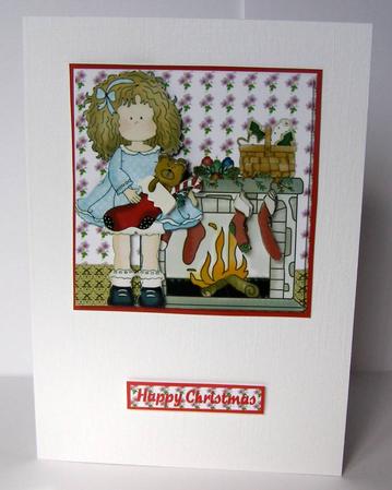Happy Christmas 5x5ins decoupage topper by Margaret McCartney
