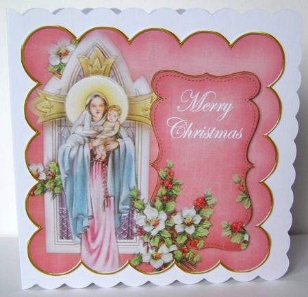 Pink Mother Mary Merry Christmas 8in Scallop Topper by Margaret McCartney